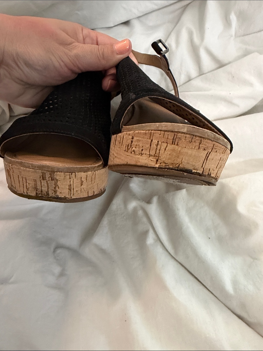 Franco Sarto Black Suede Open-Toe Wedge Sandals with Ankle Tie - Picture 6 of 6